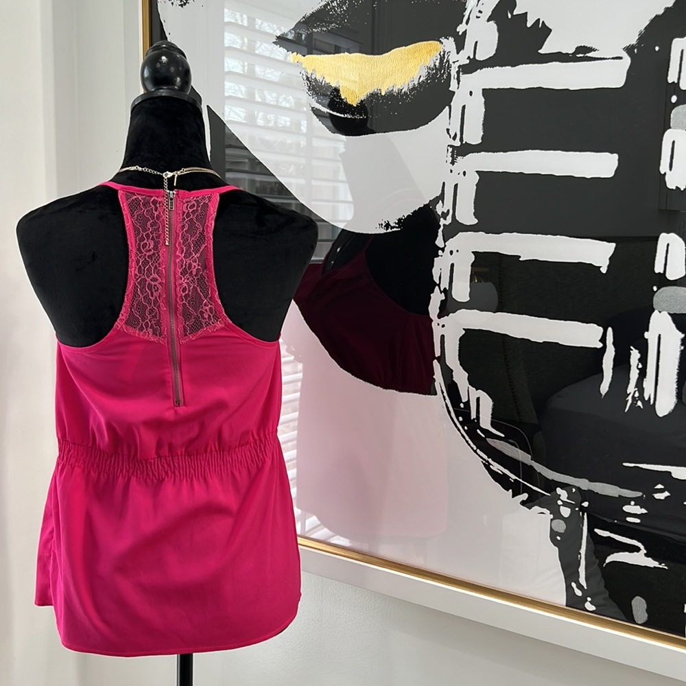 Entro Hot Pink Spaghetti Strap Racer-Back Ruffle-Front Top, Size S - Picture 5 of 10
